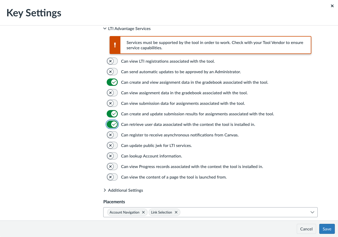 Canvas LTI Advantage Services